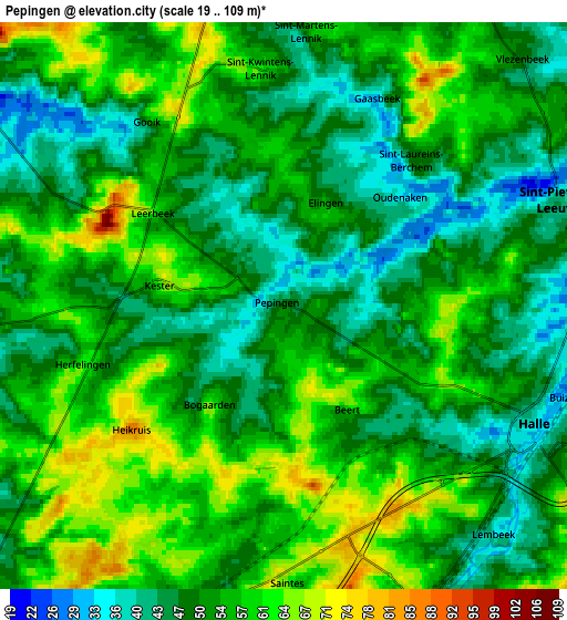 Zoom OUT 2x Pepingen, Belgium elevation map