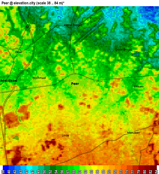 Zoom OUT 2x Peer, Belgium elevation map