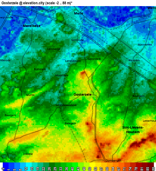 Zoom OUT 2x Oosterzele, Belgium elevation map