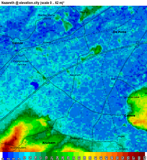 Zoom OUT 2x Nazareth, Belgium elevation map