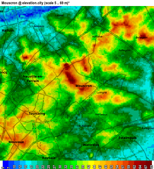 Zoom OUT 2x Mouscron, Belgium elevation map