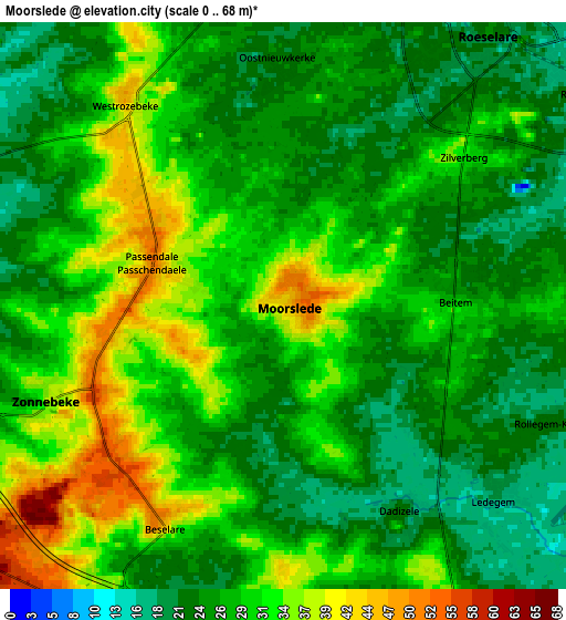 Zoom OUT 2x Moorslede, Belgium elevation map