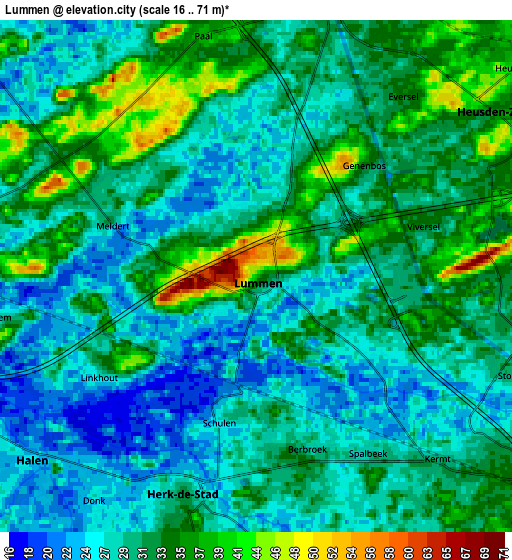 Zoom OUT 2x Lummen, Belgium elevation map