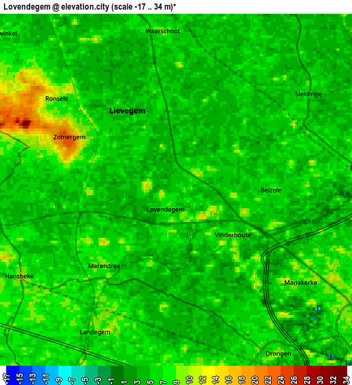 Zoom OUT 2x Lovendegem, Belgium elevation map