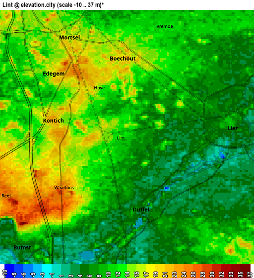 Zoom OUT 2x Lint, Belgium elevation map