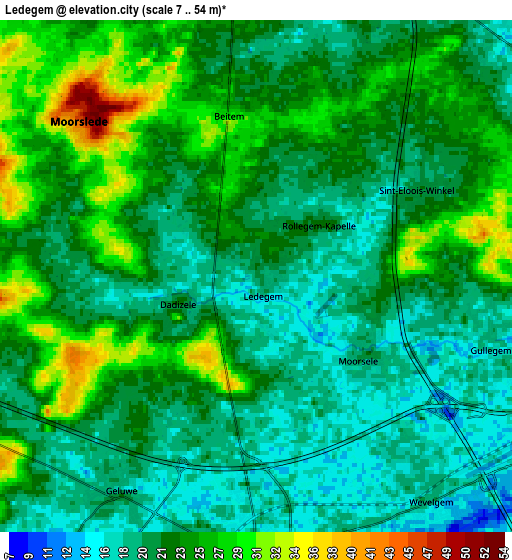 Zoom OUT 2x Ledegem, Belgium elevation map