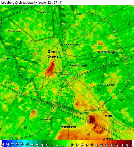 Zoom OUT 2x Ledeberg, Belgium elevation map