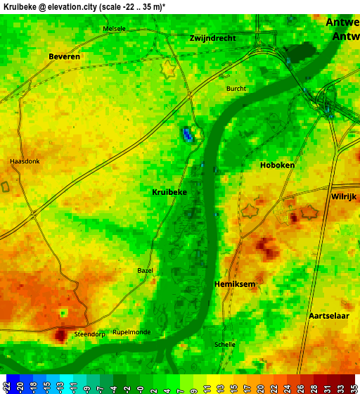 Zoom OUT 2x Kruibeke, Belgium elevation map