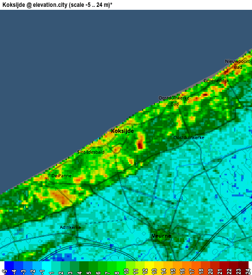 Zoom OUT 2x Koksijde, Belgium elevation map