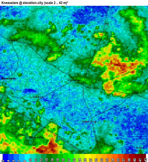 Zoom OUT 2x Knesselare, Belgium elevation map