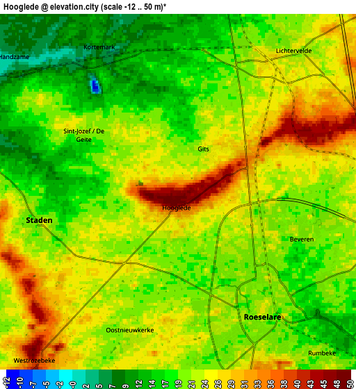 Zoom OUT 2x Hooglede, Belgium elevation map