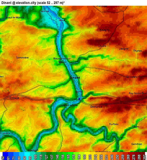 Zoom OUT 2x Dinant, Belgium elevation map