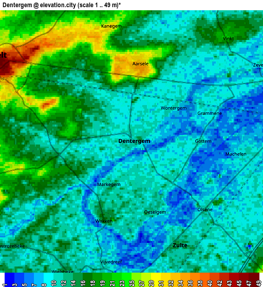 Zoom OUT 2x Dentergem, Belgium elevation map