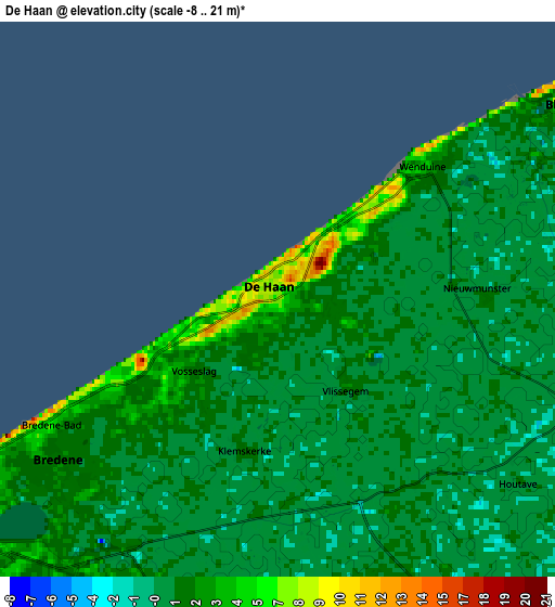 Zoom OUT 2x De Haan, Belgium elevation map