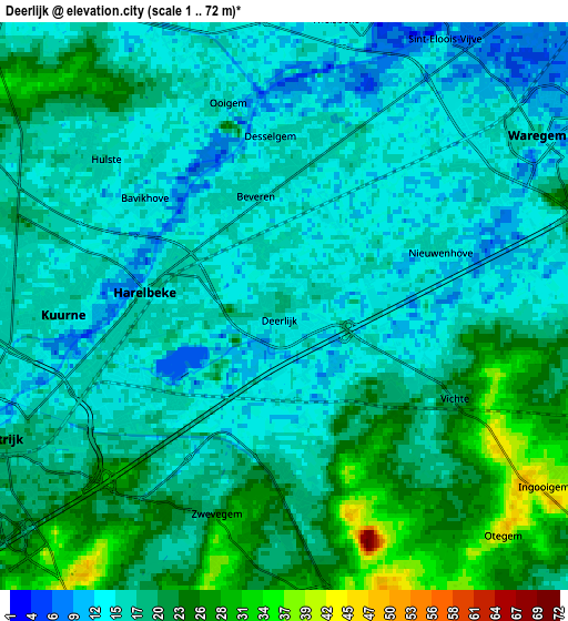Zoom OUT 2x Deerlijk, Belgium elevation map