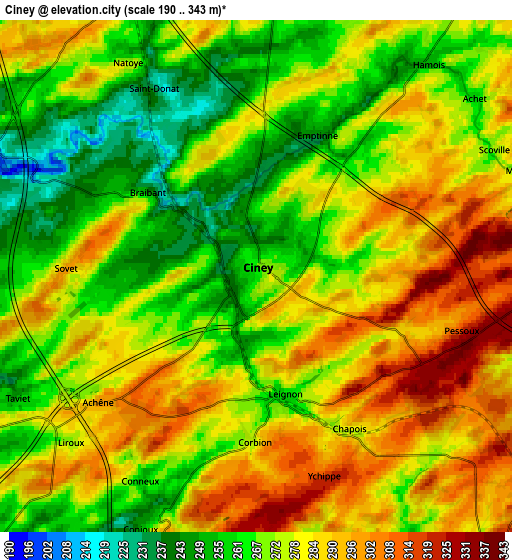 Zoom OUT 2x Ciney, Belgium elevation map