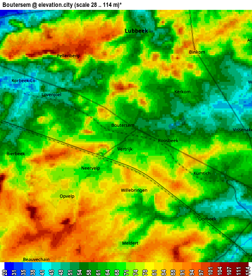 Zoom OUT 2x Boutersem, Belgium elevation map