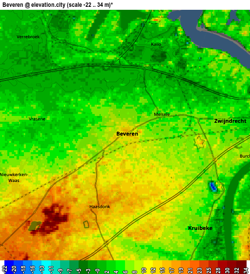 Zoom OUT 2x Beveren, Belgium elevation map