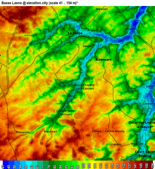 Zoom OUT 2x Basse Lasne, Belgium elevation map