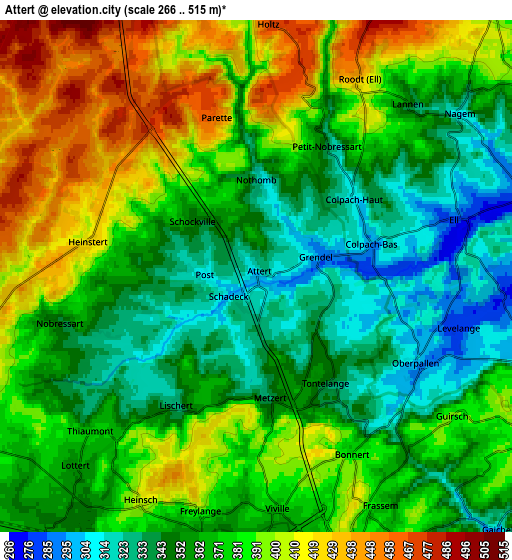 Zoom OUT 2x Attert, Belgium elevation map