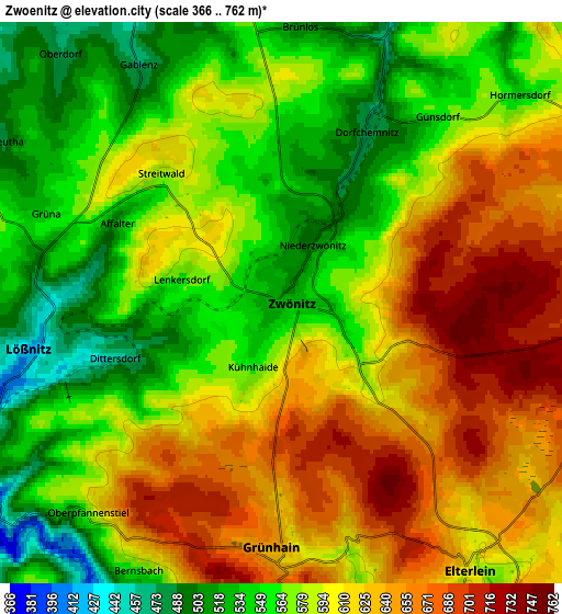 Zoom OUT 2x Zwönitz, Germany elevation map