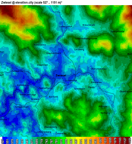 Zoom OUT 2x Zwiesel, Germany elevation map