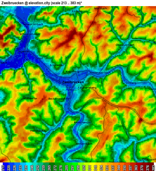 Zoom OUT 2x Zweibrücken, Germany elevation map