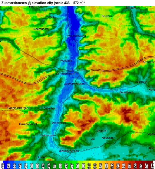 Zoom OUT 2x Zusmarshausen, Germany elevation map