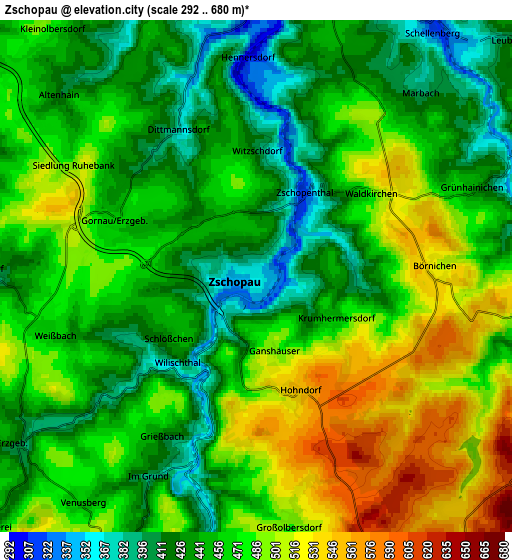 Zoom OUT 2x Zschopau, Germany elevation map