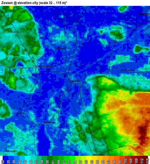 Zoom OUT 2x Zossen, Germany elevation map