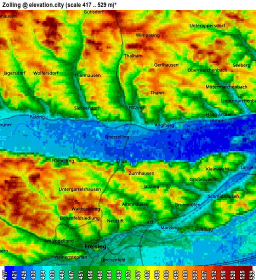 Zoom OUT 2x Zolling, Germany elevation map