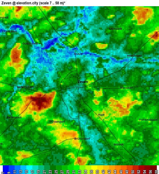 Zoom OUT 2x Zeven, Germany elevation map