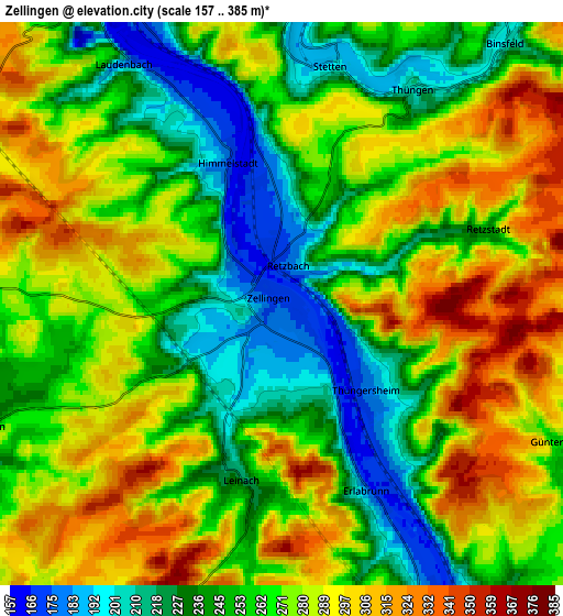 Zoom OUT 2x Zellingen, Germany elevation map