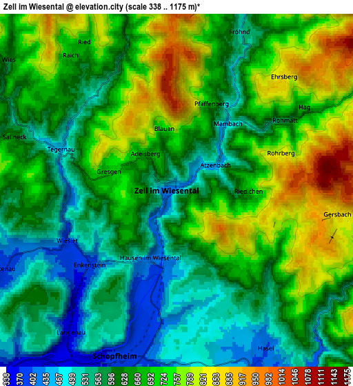 Zoom OUT 2x Zell im Wiesental, Germany elevation map