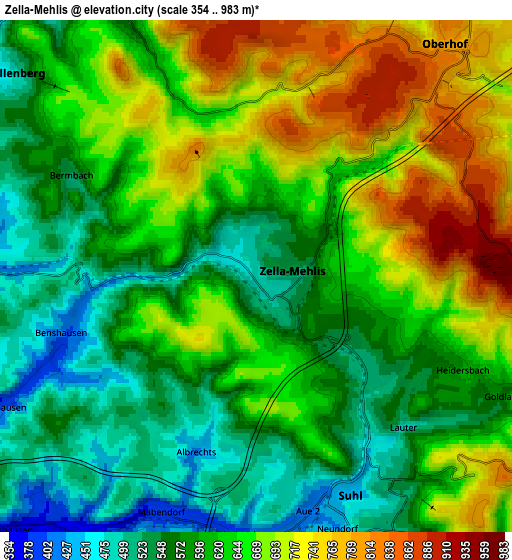 Zoom OUT 2x Zella-Mehlis, Germany elevation map