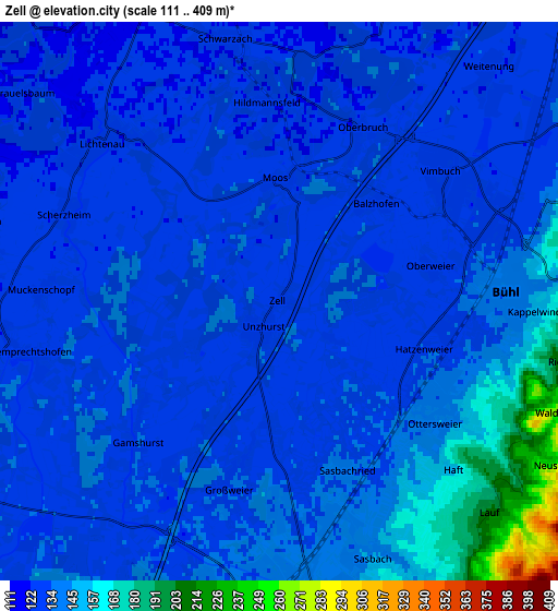 Zoom OUT 2x Zell, Germany elevation map