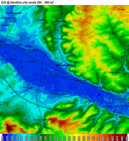 Zoom OUT 2x Zeil, Germany elevation map