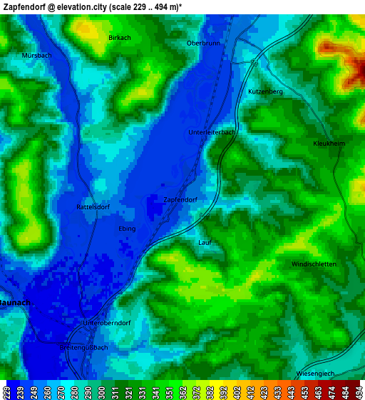 Zoom OUT 2x Zapfendorf, Germany elevation map