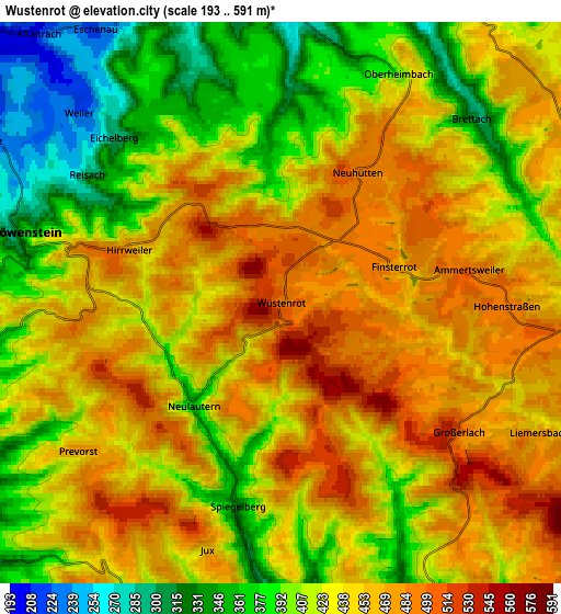 Zoom OUT 2x Wüstenrot, Germany elevation map