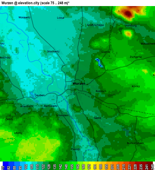 Zoom OUT 2x Wurzen, Germany elevation map