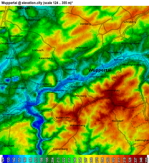 Zoom OUT 2x Wuppertal, Germany elevation map