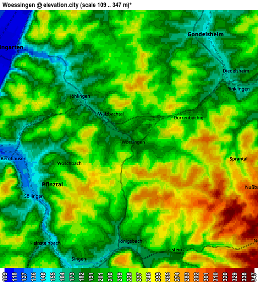 Zoom OUT 2x Wössingen, Germany elevation map