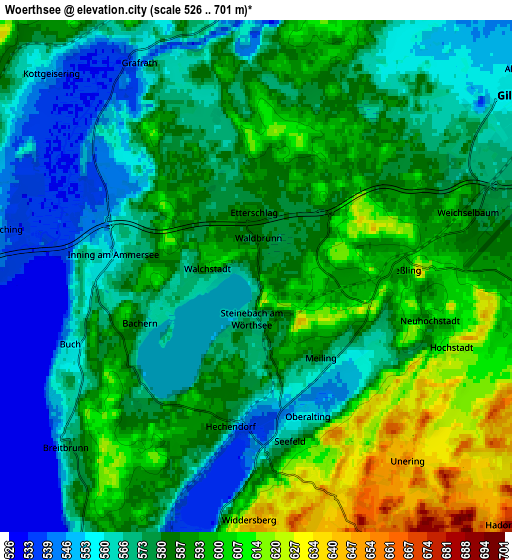 Zoom OUT 2x Wörthsee, Germany elevation map