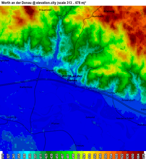 Zoom OUT 2x Wörth an der Donau, Germany elevation map