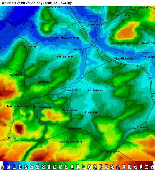 Zoom OUT 2x Wöllstein, Germany elevation map