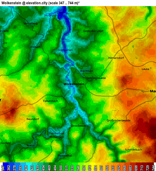 Zoom OUT 2x Wolkenstein, Germany elevation map