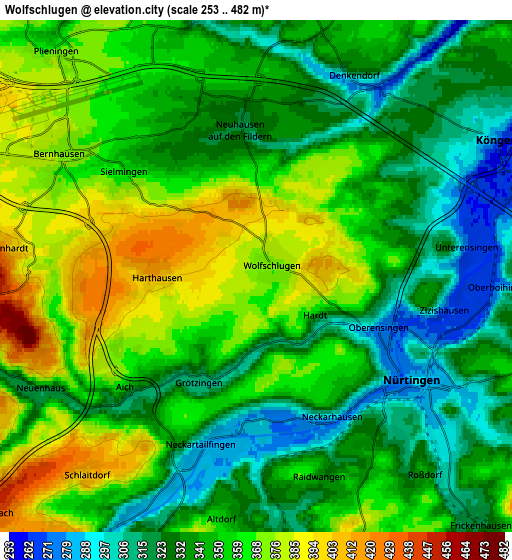 Zoom OUT 2x Wolfschlugen, Germany elevation map