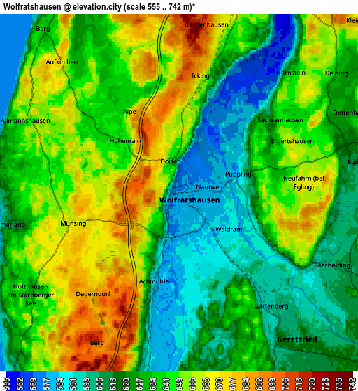 Zoom OUT 2x Wolfratshausen, Germany elevation map