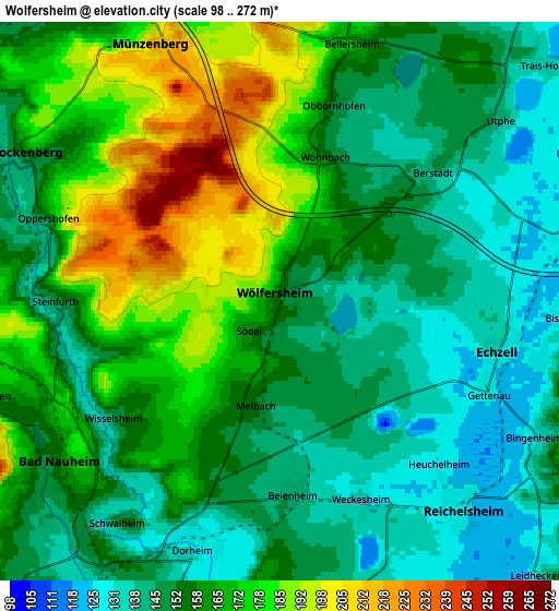 Zoom OUT 2x Wölfersheim, Germany elevation map