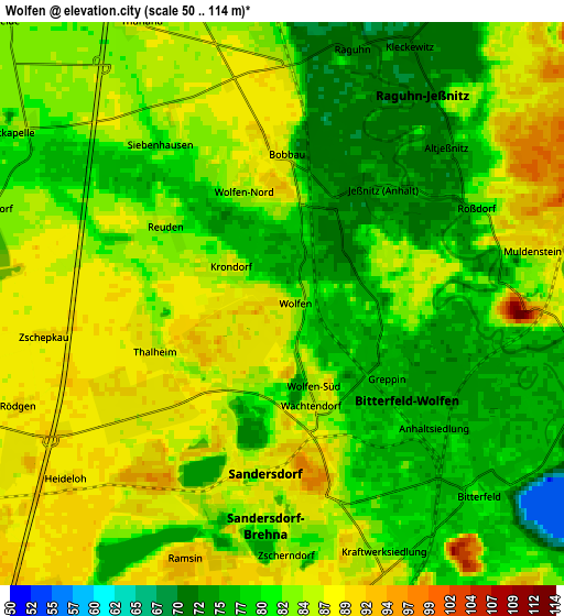 Zoom OUT 2x Wolfen, Germany elevation map